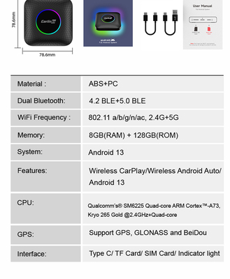 Multi Media CPC200-Tbox Ambient 8+128gb Ai Box SDM660 Wireless Adapter Carplay Dongle Android Auto Dongle for Asia and Europe