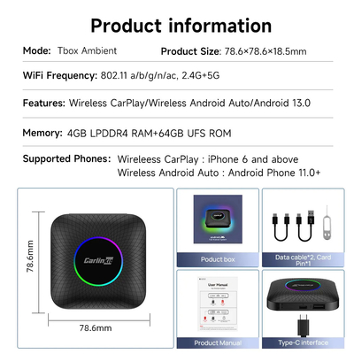 Multi Media New Cpc200 Tbox Ambient Usb 128 Gb Sim Tf Card Slot Wireless Mouse Remote Control Car Play Box Carplay Ai Android 13