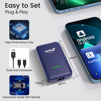 CP2A Wired to Wireless Adapter Carplay  & Android Auto 2 In 1 Adapter Dongle Auto Connection Standalone Smart Box
