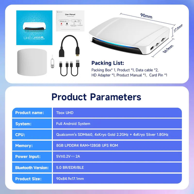 Carplay And Andriod Auto To Multi Media Tbox UHD USB HDMI Port 8G 128Gb SM6225 Android 13 Video Ai Box